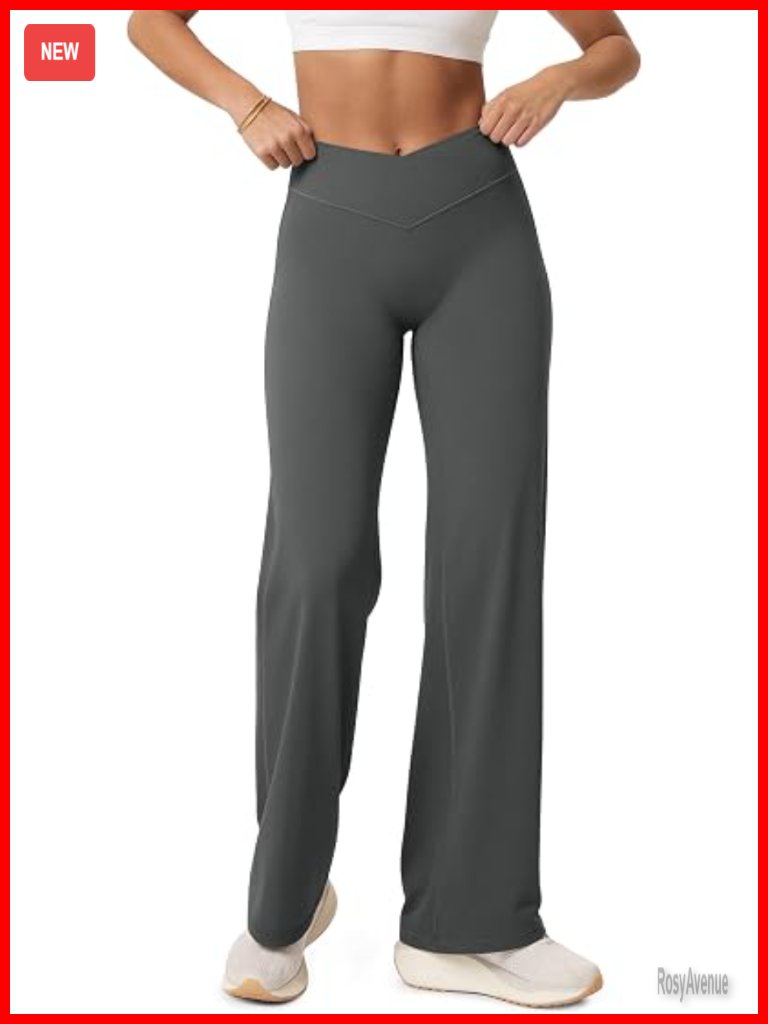 Straight Leg Crossover Workout Leggings No Front Seam High Waist Yoga Pants